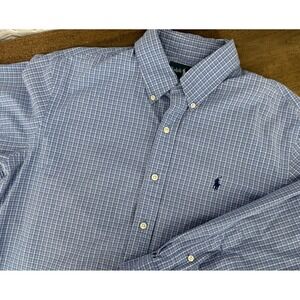 Ralph Lauren Mens Blue White Gingham Check Long Sleeve Button Down Shirt Large